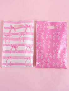10/20/50pcs Pink Bow Mixed Color Gift Bags, Happy Birthday Plastic Gift Packaging Bags, Fairy Tale Theme Birthday Decor, Wedding, Bridal Shower, Holiday Gifts, Spring Party Gift Wrapping Supplies - Multicolor - View 5