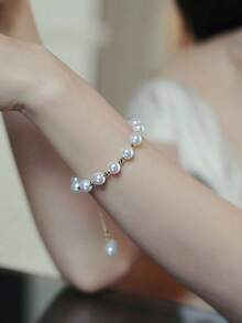 1件ins风串珠花卉珍珠精致手链 - 金色 - 查看 5