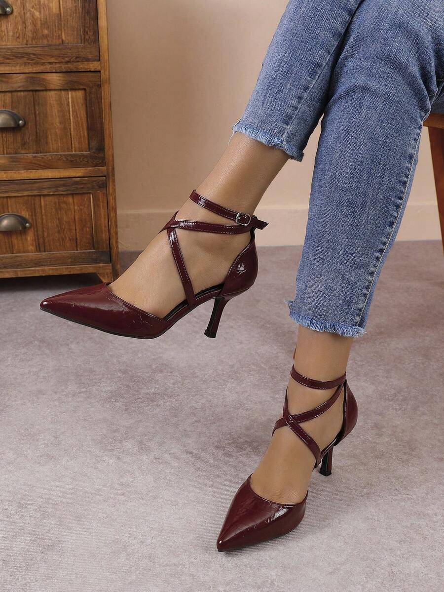 Women's Pointed Toe Sexy Stiletto High Heel Pumps, Fashion Versatile Dress Sandals - Burgundy - View 1