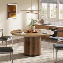 Tribesigns Esstisch Rund, 120cm Esstisch Schwarz für 4 Personen, Esszimmertisch Mit Stabilem Metallgestell, Moderne Esszimmermöbel - Holzmaserungsfarbe - Übersicht 7