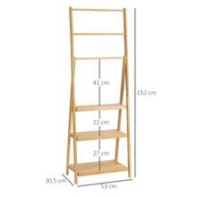 Folding Towel Rack In Natural Bamboo, 53 X 30.5 X 152 Cm, With 3 Bars And 3 Shelves. Space-Saving. Dimensions: 53 X 30.5 X 152 Cm. - Ginger - View 3