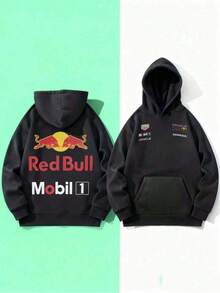 Unisex " X Mobil 1" F1 Team Print Hooded Sweatshirt With Pockets - Comfortable And Soft For Autumn/Winter Streetwear- Religious Faith Inspired Apparel - màu đen - Xem 1
