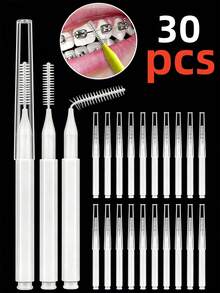 200支黑白牙间刷，迷你便携牙签刷带防尘盖，口腔卫生清洁工具，适用于牙齿、假牙、睫毛和眉毛。居家、旅行和聚会必备。 - 黑與白 - 查看 21