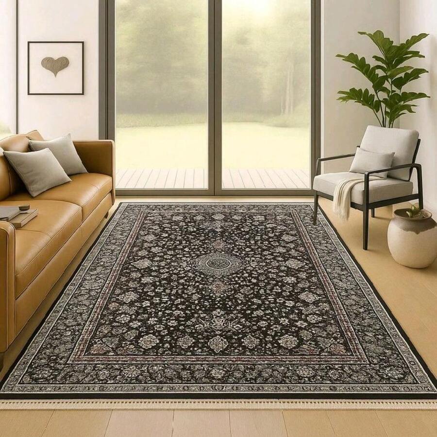 Plush Marble Area Rug Luxury Persian Ornate Design Non-Slip Machine Washable Living Room Bedroom Rug - Traditional Grey - View 1