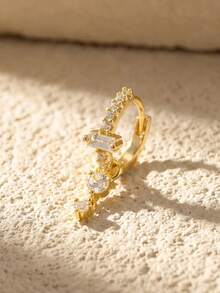 1pc Sparkling Mixed Chain Pendant Cubic Zirconia Teardrop Earrings, Women's Party Gift, 925 Sterling Silver, Cool Creative Design, Charming Exquisite Jewelry - Yellow Gold - View 3