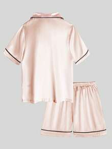 Tween Girl Pink Single-Breasted Short Sleeve Top And Shorts Pajama Set - Multicolor - View 7