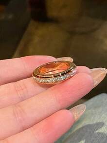 1pc Fashion 18K Gold-Plated Stainless Steel Rotating Cubic Zirconia Ring, Suitable For Women's Daily Wear, Gift - Ring - View 12