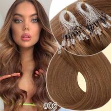 100Strands Micro Ring Loop Tip Remy Human Hair Extensions Straight Micro Beads Link Hair 0.5g/Strand #1 Jet Black #1B Natural Black #2 Dark Brown #4 Medium Brown #6 Light Brown - #6 Light Brown - View 1