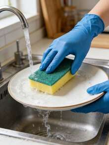 1 Pack Disposable Nitrile Gloves, Thick High Elastic Latex Gloves For Dishwashing, Waterproof Oil-Resistant PVC Household Gloves - A - View 7