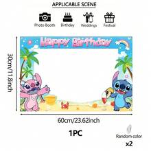 1件官方授权史迪奇生日派对拍照横幅，适合室内/室外派对装饰和庆祝活动，可用作拍照亭相框或门框装饰道具 - 彩色 - 查看 8