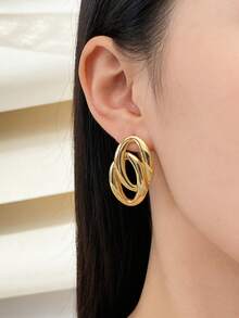 不锈钢镀金耳钉，凹凸纹理，低致敏性，不含镍，心形耳钉，厚款女士镀金耳钉，时尚宣言几何纹理轻盈防过敏耳钉，复古珠宝舞会礼物，女士耳钉，时尚厚重独特吊坠耳钉，女士镀金耳环套装，精致镀金吊坠耳钉，防过敏耳钉，时尚珠宝，女士礼物 - 彩色 - 查看 2