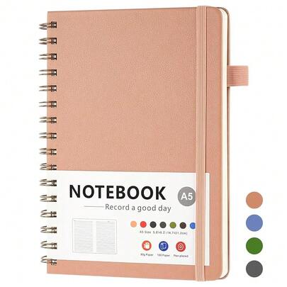 OSDUE Notizblock A5 Liniert, Spiralblock Notizbuch mit 200 Seiten/100 Blatt, Innentasche, Hardcover Buch für Büro, Schule, Arbeit, Konferenz, Reise, 21.5 x 15.6cm - Rosa