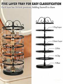 360° Rotating Jewelry Display Stand, Adjustable Metal Rotating Earring Organizer Rack, Vertical Tower Type Rotating Clamp Rack For Hanging And Dangling Earrings, Home Decor For Valentine's Day, Women's Day - Multicolor - View 8