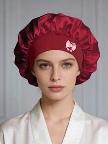 1pc Fashionable Wide-Brim Elastic Women's Sleep Cap, Comfortable Everyday Wear Hair Cover - Red - View 14