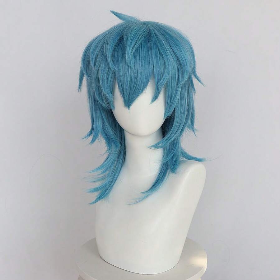 Fluffy Layered Wavy Mullet Wig, Sky Blue High-Temperature Fiber Cosplay Wig, Heat Resistant & DIY Stylable, Perfect For Anime Cosplay & Themed Events, Fresh & Dynamic - Mint Blue - View 1