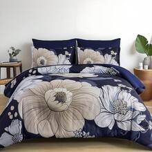 7 Pieces Gray Floral Comforter Set Queen Size King Size Bedding Set, Floral Comforter Flower Bedding Sets Lightweight Boho Bed Set With Sheet,Pillowcases&Shams For Wedding Items,Home Bed Room Decor,Easter Gifts,Mothers Day Gift,All Season - Gray-1164 - 查看 2