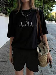 Women's Casual Round Neck Punxy Phil's Groundhog Day Costume February 2nd Heartbeat T-Shirt Women Casual Short Sleeve T-Shirts Versatile For Summer - Black - View 8