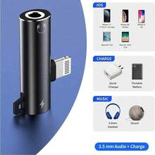 1个便携式双头适配器，Lightning转3.5mm AUX音频接口及充电转换器分线器，兼容 11/12/13/14/Mini/Pro Max/XS/XR/X/7/8/Air系列，即插即用 - 彩色 - 查看 5