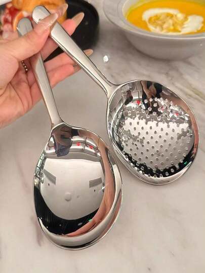1pc/2pcs Oversized Stainless Steel Self-Serve Serving Spoon, Large Dining Spoon, Party Catering Buffet Spoon, Dishwasher , Silver Kitchen Spoon, Suitable For Restaurants, Hotels And Other Occasions, Practical Kitchen Utensil