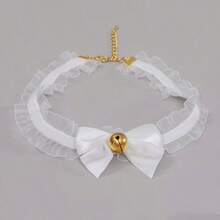 Lace Bow Cat Collar With Bell Pendant - White - View 6