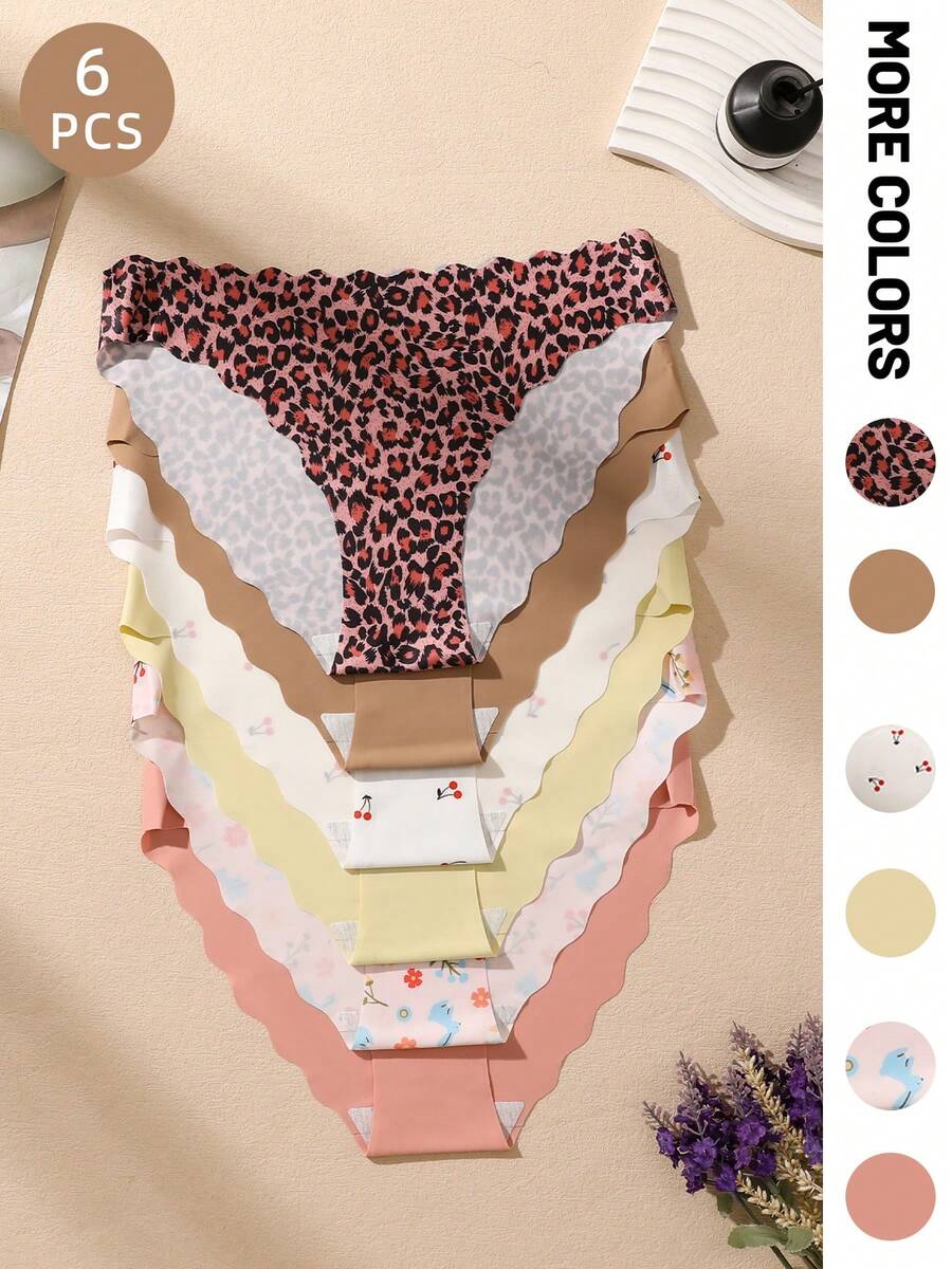 6 chiếc quần lót nữ không đường may, viền lượn sóng, họa tiết da báo, đồ lót nữ thanh lịch - Nhiều màu - Xem 1