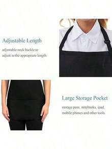 1pc Classic Black Apron, Minimalist Black Multi-Functional Apron, Adjustable, 3 Pockets Large Capacity, Unisex, Kitchen, Restaurant, Cooking, BBQ, Food Service, Chef Protective Clothing, Server Apron Wholesale - 黑色 - 查看 7