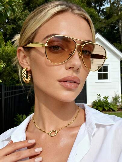 1pc Large Frame Double Beam Metal Fashion Glasses Toad Glasses Advanced Retro Personalized Versatile Fashion Glasses Suitable For Daily Wear Street Photography Vacation Travel Summer Beach Accessories