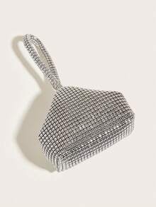 Mini Party Clutch Bag With Rhinestone Decor, Elegant Handbag For Attending Events, Sophisticated Clutch Purse, Versatile & Fashionable Small Handbag - Silver - View 6