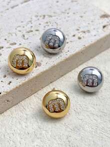 2pcs Minimalist Luxury Copper Zirconia Stone Stud Earrings, M Letter High-End Classic Earrings - M Letter Earrings - View 1