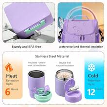 Pawtong Lunch Box Set With Bento Box Container, 17OZ Stainless Steel Food Soup Thermo,  Water Bottle & Portable Insulated Lunch Bag – Leakproof, Hot/Cold Retention For Schoolsss, Travel (Purple) - 紫色 - 查看 3