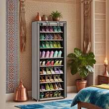 Zapatera con Cubierta de Tela con 9 Niveles Organizadores de Zapatos, Estructuras de Acero y Conectores de Plástico, Para Almacenar y Guardar los Zapatos,navidad - Gris - Ver 2