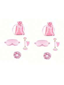 Smooth Texture Gift Set, Includes Satin Sleep Eye Mask, Women's Facial Massager, Hair Scrunchies, Satin Gift Bag, Suitable For Women's Birthday Party, Pajama Party And Other Occasions, Made Of Polyester, Pink Non-Electric Cleansing Tool, And Storage Bag, Applicable For Singles Party, Pajama Party, Women's Party, Wedding Favors, Holiday Gifts, Anniversary, Birthday Gifts, Back To School Season And Other Occasions. - 粉色 - 查看 11