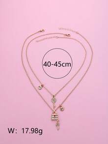 Set de 2 collares con llave y cristal de aleación de zinc y plástico, adecuado para uso diario para niñas - Unitalla - Ver 2