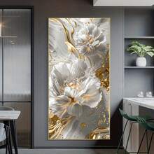 Frameless Modern Abstract Floral Canvas Art Poster - Elegant White & Golden Wall Decor For Living Room And Bedroom,Sophisticated Home Decoration, Bedroom Wall Art, Room Decor Aesthetic - White Gold - View 2