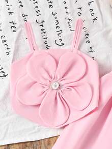 2pcs Baby Girls' Cute 3D Floral Camisole Top And Ruched Casual Pants Set, Summer - Pink - View 3