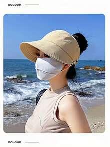 1件純色極簡日式女款遮陽帽，透氣防紫外線多功能時尚男款棒球帽，適合日常外出，開頂設計附耳環防曬 - 彩色 - 查看 4