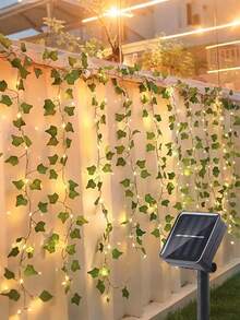1pc Solar Powered Evergreen Ivy String Lights, Solar Powered Green Leaf String Lights, Solar Lights, 10/5/2m Solar Powered Artificial Evergreen Ivy Leaf String Lights - Natural Style Mimicking Green Leaves, Realistic Evergreen Ivy Leaf Pattern, Soft Warm Lighting, Photosensitive Automatic On/Off Function - Solar-powered Green Leaves - View 3