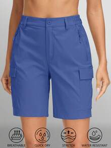 KEFITEVD Women's Hiking Shorts Cargo Work Casual Half Pants Quick Drying 5 Pockets Shorts Outdoor Casual Summer Travel - xanh xám - Xem 3