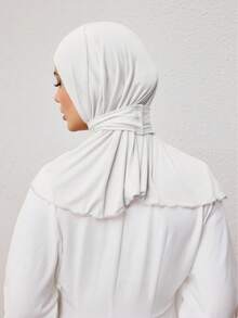 1 pieza Gorra hiyab elegante y casual de moda, clásica y minimalista, de tela de algodón suave y sedosa, transpirable y cómoda con ala larga, de doble uso como hiyab y turbante, adecuada para la vida diaria, festivales, reuniones y culto - Blanco - Ver 3