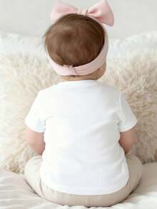 Disney Cute Watercolor Style Minnie Mouse Baby T-Shirt, Girls' Cotton Crew Neck Short-Sleeve, Sweet Bow Print Versatile Top For Newborns - 白色 - 查看 2