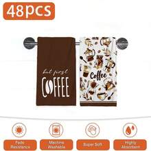 2/4/48 piezas Toallas de cocina con estampado de utensilios de café vintage - Super suaves, altamente absorbentes de poliéster, ideales para decoración navideña, regalos de Año Nuevo, decoración de cocina, decoraciones de fiesta - Multicolor - Ver 11
