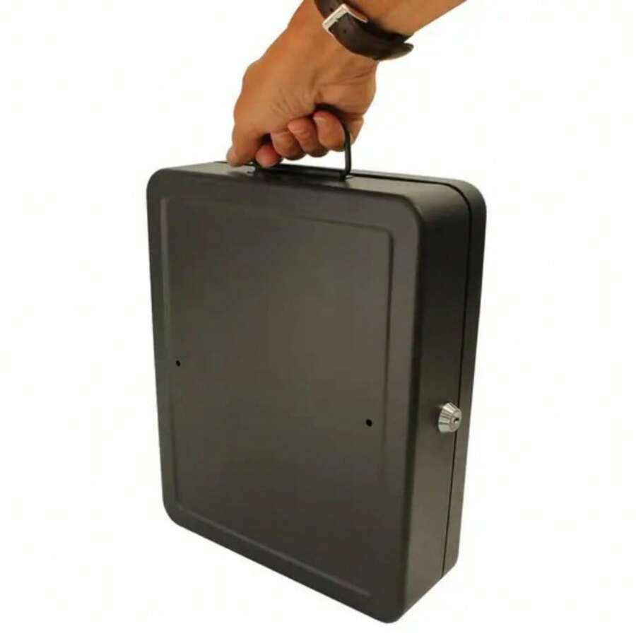 12" Security Cash Document Storage Safety Deposit Secure Lock Key Safe Box Metal - Black - View 1