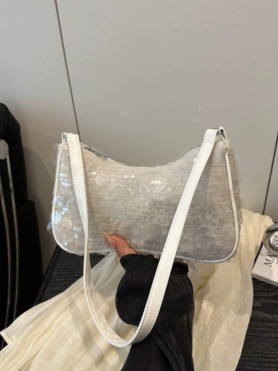 Túi đeo vai dây xích đa năng thời trang mới, túi xách tay dưới cánh tay dành cho nữ. - trắng - Xem 1