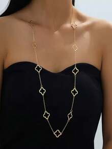 1件/2件装时尚四叶草不锈钢项链手链首饰套装，优雅百搭，适合女性、派对、日常休闲佩戴，也是情人节送给女性的绝佳礼物。 - 四葉草首飾 - 查看 2