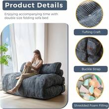 Convertible Folding Sofa Bed - Sleeper Chair With Pillow & Back Support, Portable Floor Lounge For Living Room Bedroom - 深灰色 - 查看 4