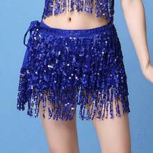 4 Layers Women's Sequin Tassel Skirt Belly Dance Hip Scarf Sparkly Fringe Wrap Belt Rave Costume Performance Outfit - Multicolor - View 13