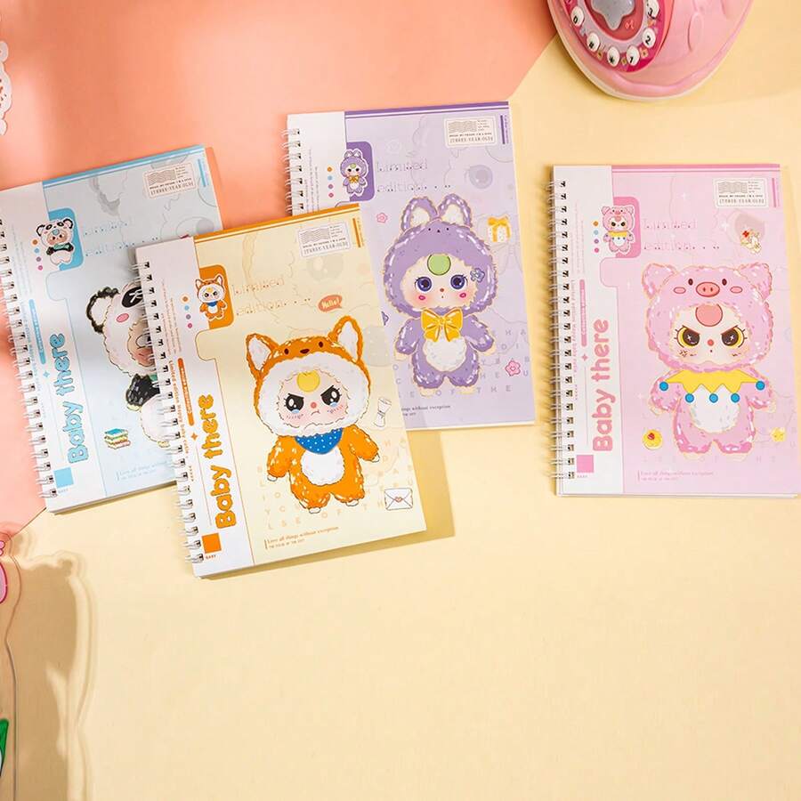 4 Books, 1 Set Of A5 Books, Back-To-School Season, Gilded Cover, Hard Face, Student Supplies Books, School Reward Books, Notebook Books, Cartoon Coil Books, Notepad Books, Cute Student Stationery, Paper Student Prizes - A5 - View 1