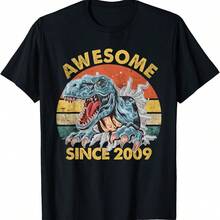 Vintage Retro Awesome Since 2009 13th Birthday Dinosaur Kids T-Shirt - 白色 - 查看 1