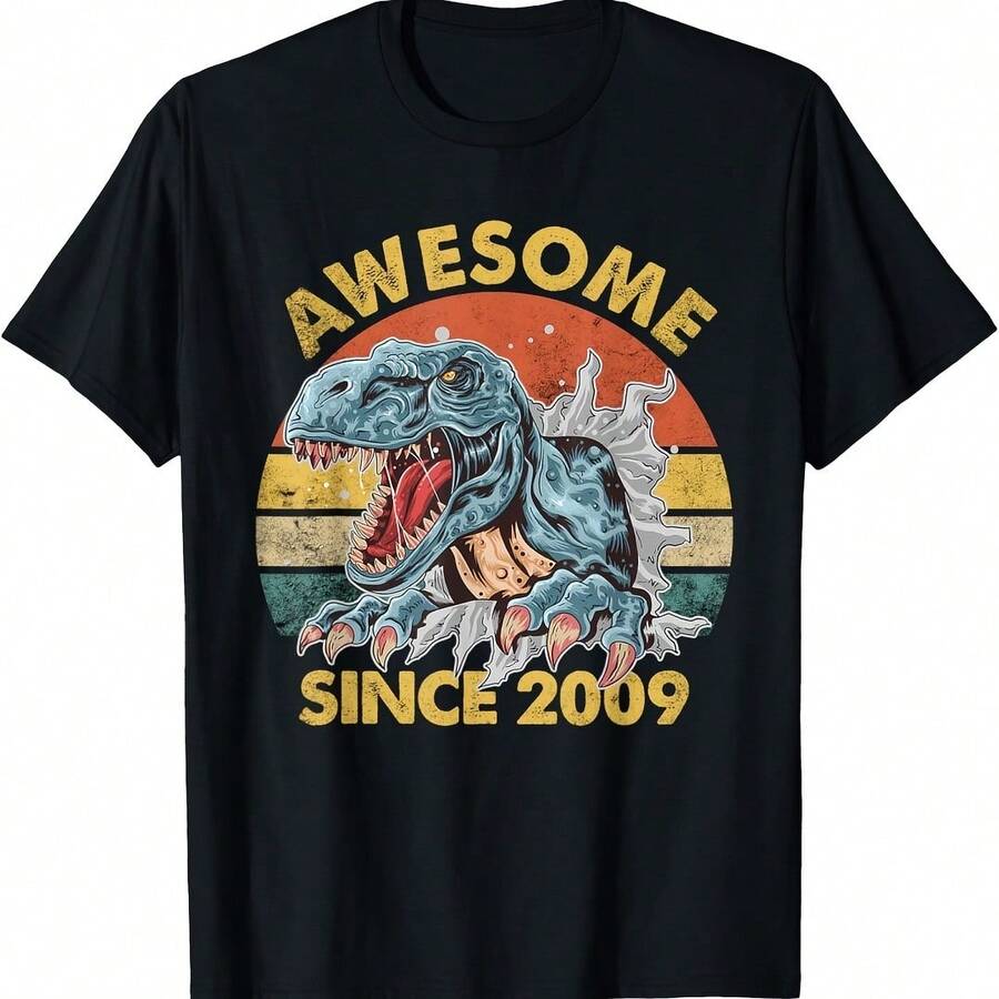 Vintage Retro Awesome Since 2009 13th Birthday Dinosaur Kids T-Shirt - 白色 - 查看 1