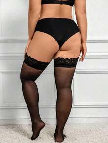 Plus Size Thigh High Stockings (XXL) - Black Lace Thigh High Stockings Sheer Thigh High Lingerie Stockings Pantyhose - 彩色 - 查看 7